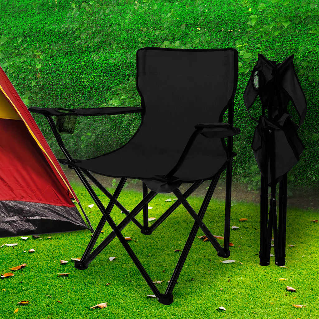 NNEIDS Levede Camping Chairs Folding Arm Foldable Black