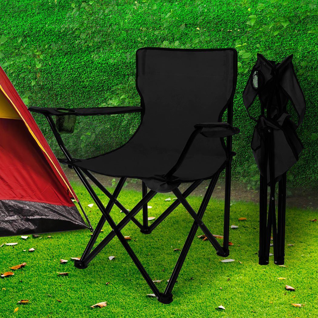 NNEIDS Levede Camping Chairs Folding Arm Foldable Black
