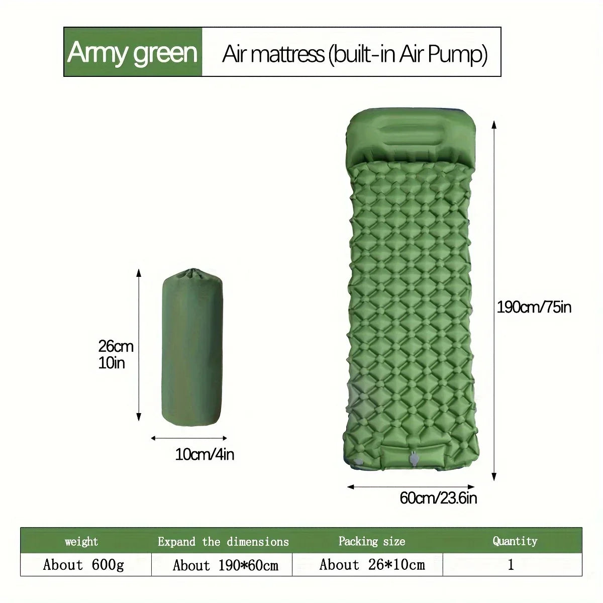 Outdoor Camping Inflatable Mattress With Built-In Pump